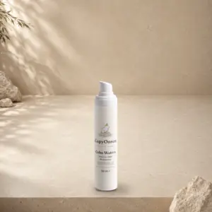 CapyOnsen Sensitive Skin Moisturiser, Calm Waters, 50ml pump bottle styled on a sunlit stone surface